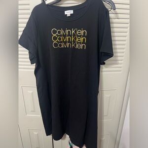 Calvin Klein Black Short Sleeve Tee Dress with Gold Logo